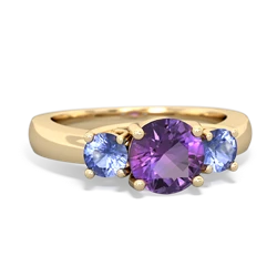 Amethyst Three Stone Round Trellis 14K Yellow Gold ring R4018