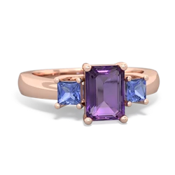 Amethyst Three Stone Emerald-Cut Trellis 14K Rose Gold ring R4021