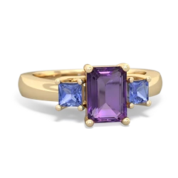 Amethyst Three Stone Emerald-Cut Trellis 14K Yellow Gold ring R4021