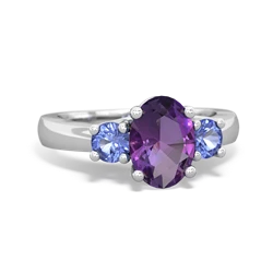 Amethyst Three Stone Oval Trellis 14K White Gold ring R4024