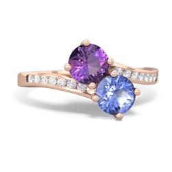 Amethyst Channel Set Two Stone 14K Rose Gold ring R5303