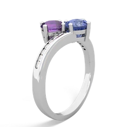 Amethyst Channel Set Two Stone 14K White Gold ring R5303