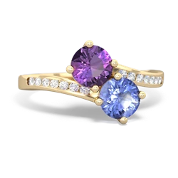 Amethyst Channel Set Two Stone 14K Yellow Gold ring R5303