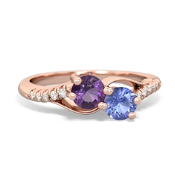 Amethyst Infinity Pave Two Stone 14K Rose Gold ring R5285