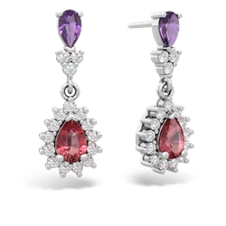 Amethyst Halo Pear Dangle 14K White Gold earrings E1882