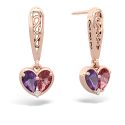 Amethyst Filligree Heart 14K Rose Gold earrings E5070