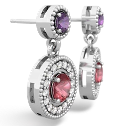 Amethyst Halo Dangle 14K White Gold earrings E5319