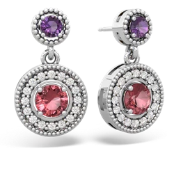 Amethyst Halo Dangle 14K White Gold earrings E5319