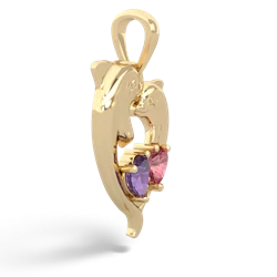 Amethyst Dolphin Heart 14K Yellow Gold pendant P5820