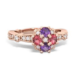 Amethyst Sparkling Tiara Cluster 14K Rose Gold ring R26293RD