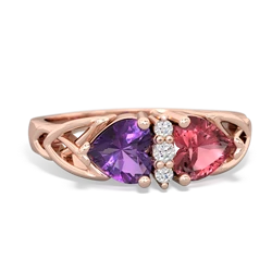 Amethyst Celtic Knot Double Heart 14K Rose Gold ring R5040