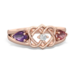 Amethyst Hearts Intertwined 14K Rose Gold ring R5880