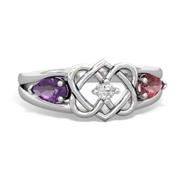 Amethyst Hearts Intertwined 14K White Gold ring R5880