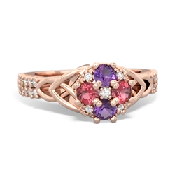 Amethyst Celtic Knot Cluster Engagement 14K Rose Gold ring R26443RD