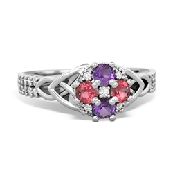 Amethyst Celtic Knot Cluster Engagement 14K White Gold ring R26443RD