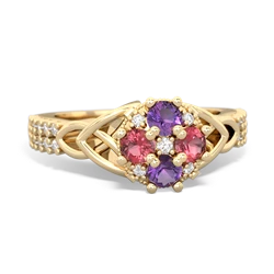 Amethyst Celtic Knot Cluster Engagement 14K Yellow Gold ring R26443RD