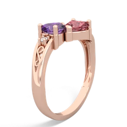 Amethyst Snuggling Hearts 14K Rose Gold ring R2178