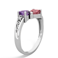 Amethyst Snuggling Hearts 14K White Gold ring R2178