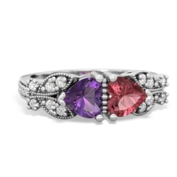 Amethyst Diamond Butterflies 14K White Gold ring R5601