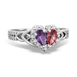 Amethyst Celtic Knot Two Hearts As One 14K White Gold ring R2644HRT