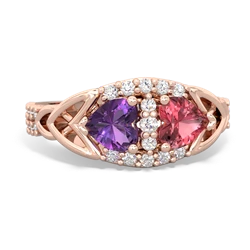 Amethyst Sparkling Celtic Knot 14K Rose Gold ring R2645