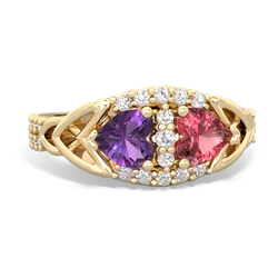 Amethyst Sparkling Celtic Knot 14K Yellow Gold ring R2645