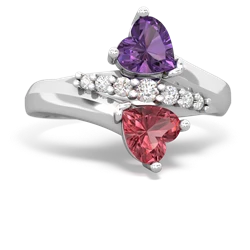 Amethyst Heart To Heart 14K White Gold ring R2064