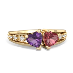 Amethyst Heart To Heart 14K Yellow Gold ring R3342