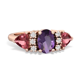 Amethyst Antique Style Three Stone 14K Rose Gold ring R2186