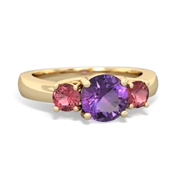 Amethyst Three Stone Round Trellis 14K Yellow Gold ring R4018