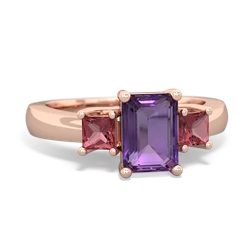 Amethyst Three Stone Emerald-Cut Trellis 14K Rose Gold ring R4021