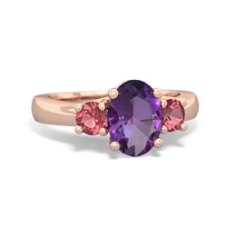 Amethyst Three Stone Oval Trellis 14K Rose Gold ring R4024