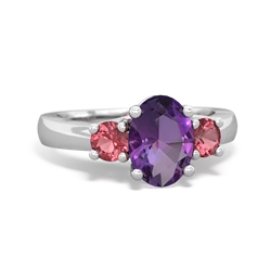 Amethyst Three Stone Oval Trellis 14K White Gold ring R4024