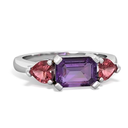 Amethyst Three Stone 14K White Gold ring R5235