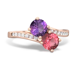 Amethyst Channel Set Two Stone 14K Rose Gold ring R5303