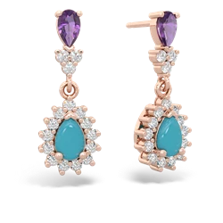 Amethyst Halo Pear Dangle 14K Rose Gold earrings E1882