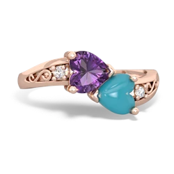 Amethyst Snuggling Hearts 14K Rose Gold ring R2178