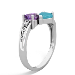 Amethyst Snuggling Hearts 14K White Gold ring R2178