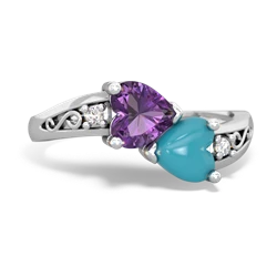 Amethyst Snuggling Hearts 14K White Gold ring R2178