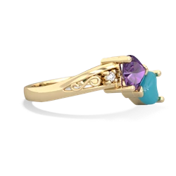 Amethyst Snuggling Hearts 14K Yellow Gold ring R2178