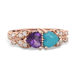 Amethyst Diamond Butterflies 14K Rose Gold ring R5601