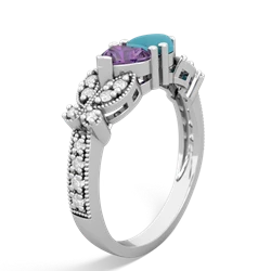 Amethyst Diamond Butterflies 14K White Gold ring R5601