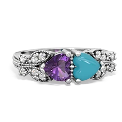 Amethyst Diamond Butterflies 14K White Gold ring R5601