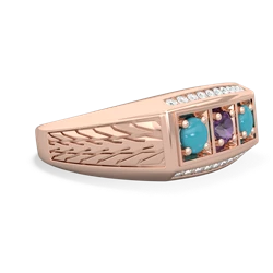 Amethyst Three Stone Tire Tread Men's 14K Rose Gold ring R0520