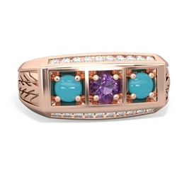 Amethyst Three Stone Tire Tread Men's 14K Rose Gold ring R0520