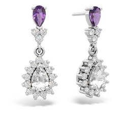 Amethyst Halo Pear Dangle 14K White Gold earrings E1882