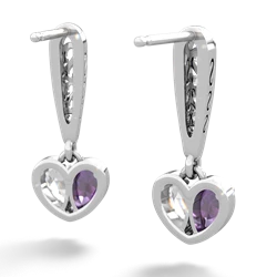 Amethyst Filligree Heart 14K White Gold earrings E5070