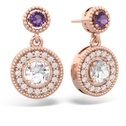 Amethyst Halo Dangle 14K Rose Gold earrings E5319