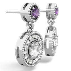 Amethyst Halo Dangle 14K White Gold earrings E5319