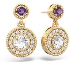 Amethyst Halo Dangle 14K Yellow Gold earrings E5319